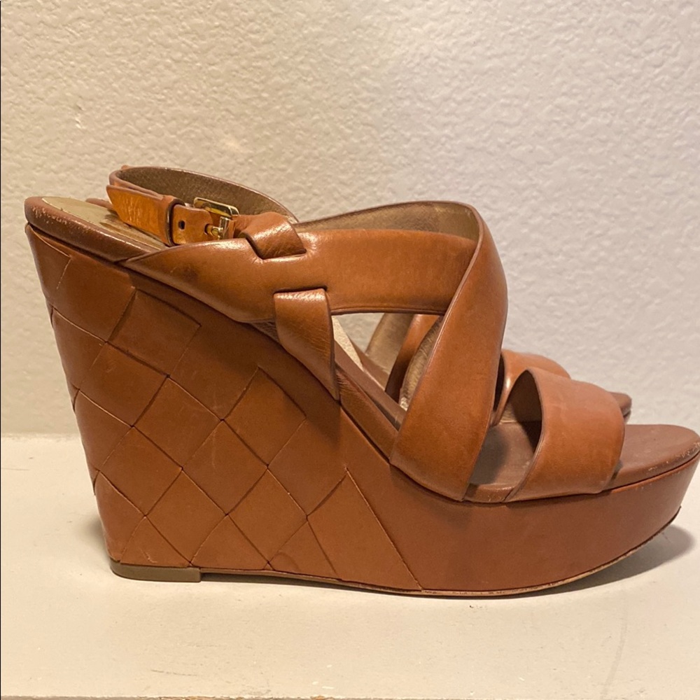 Michael Kors Woven Tan Wedge Sandals